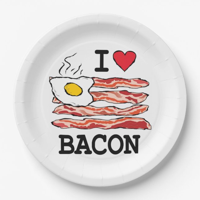 I Love Bacon Paper Plate (Front)