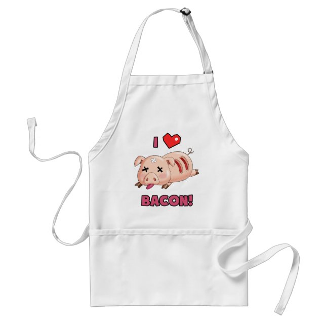 I Love Bacon with Cute Funny Pig and Red Heart Standard Apron (Front)