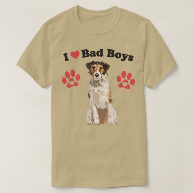 I LOVE BAD BOYS Funny Male Fox Terrier Puppy Dog M T-Shirt (Design Front)