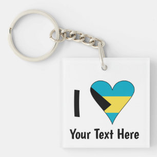I Love (Bahamas Flag Heart) Personalised Key Ring