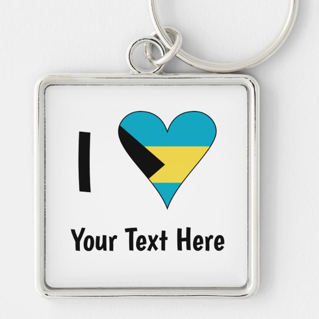I Love (Bahamas Flag Heart) Personalised Key Ring (Front)