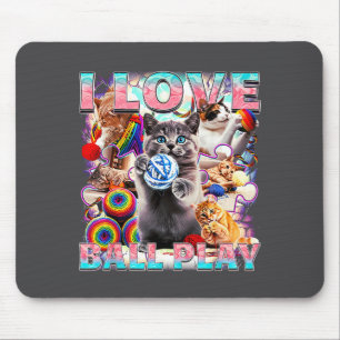 I Love Ball Play Cute Cats Roll Of Wool Kitty For  Mouse Pad