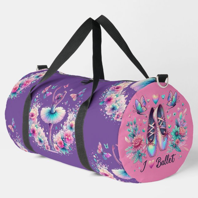 I Love Ballet Ballerina Dance Large Duffel Bag (Left Corner)