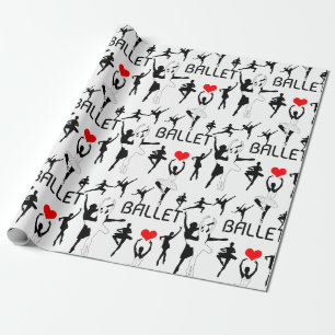 I Love Ballet Pattern. Black Ballet Dancers Wrapping Paper