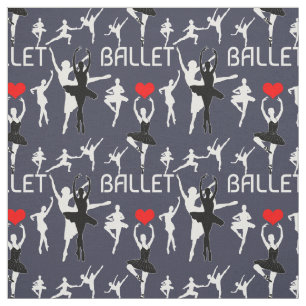 I Love Ballet Pattern. White Ballet Dancers Fabric