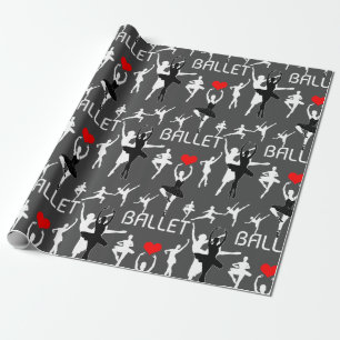 I Love Ballet Pattern. White Ballet Dancers Wrapping Paper
