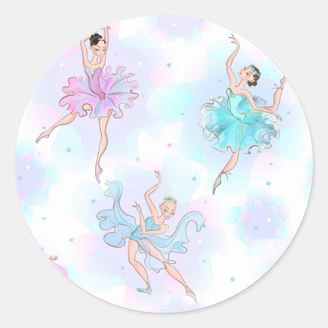 I Love Ballet Themed Birthday Blue Pink Ballerinas Classic Round Sticker (Front)