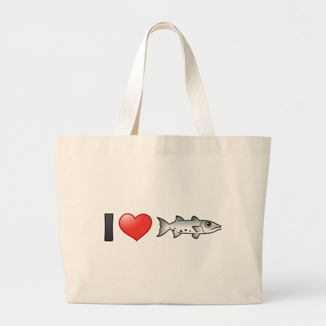 I Love Barracuda Large Tote Bag (Front)