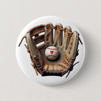 I love baseball coach glove red heart sporty mum 6 cm round badge