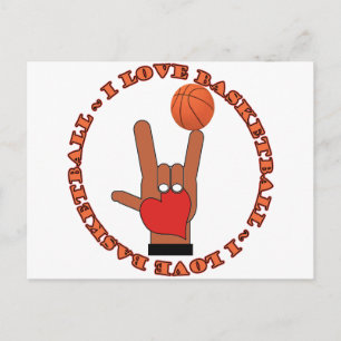 I LOVE BASKETBALL ASL SIGN POSTCARD