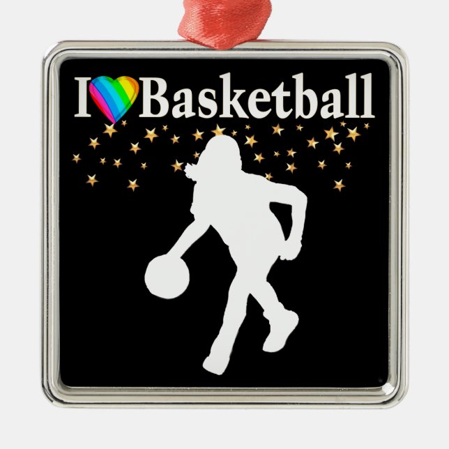 I LOVE BASKETBALL DESIGN METAL TREE DECORATION (Front)