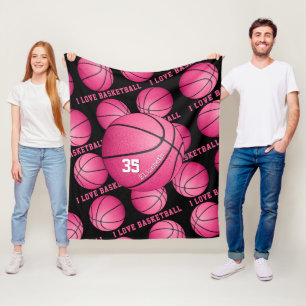 I love basketball girls pink basketballs pattern fleece blanket