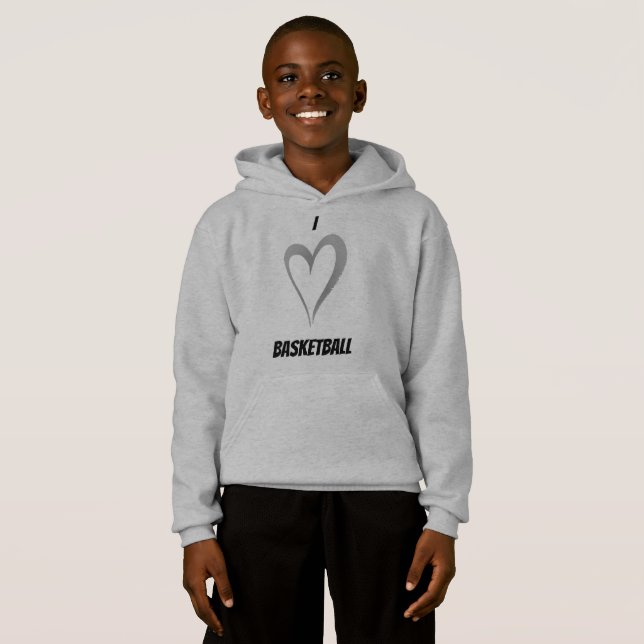 I Love Basketball - Kids Pullover Hoodie (Front Full)