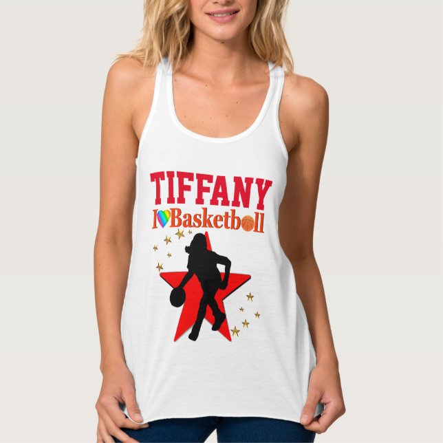 I LOVE BASKETBALL RED PERSONALIZED TANK TOP (Front)