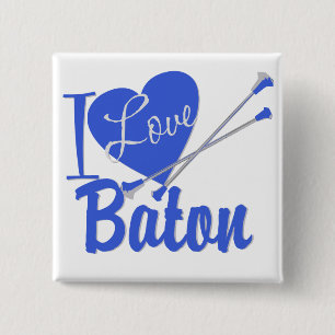 I Love Baton 15 Cm Square Badge