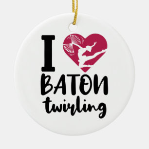 I Love Baton Twirling Ceramic Tree Decoration