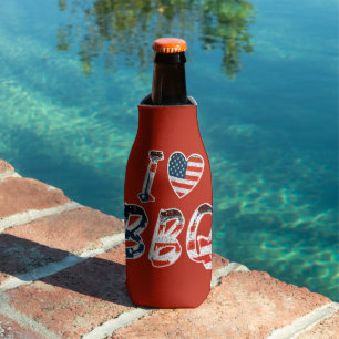 I love bbq, American patriotic Bottle Cooler