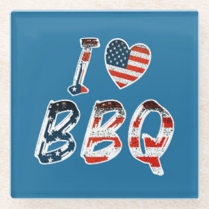 I love bbq, American patriotic Glass Coaster