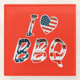 I love bbq, American patriotic Glass Coaster