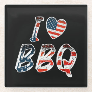 I love bbq, American patriotic Glass Coaster