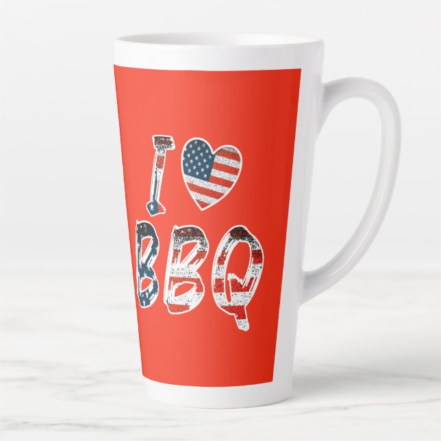 I love BBQ, American patriotic Latte Mug (Right)