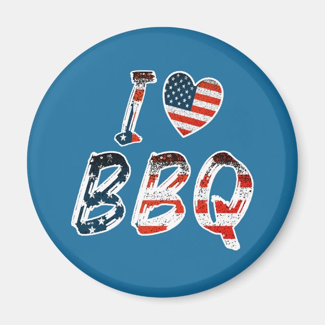 I Love BBQ, American Patriotic Magnet (Front)