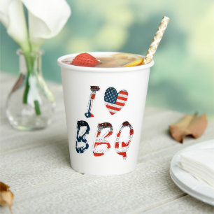 I love BBQ, American patriotic Paper Cups
