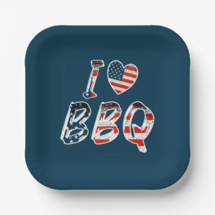 I love bbq, American patriotic Paper Plate