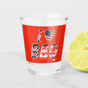 I love bbq, American patriotic Shot Glass
