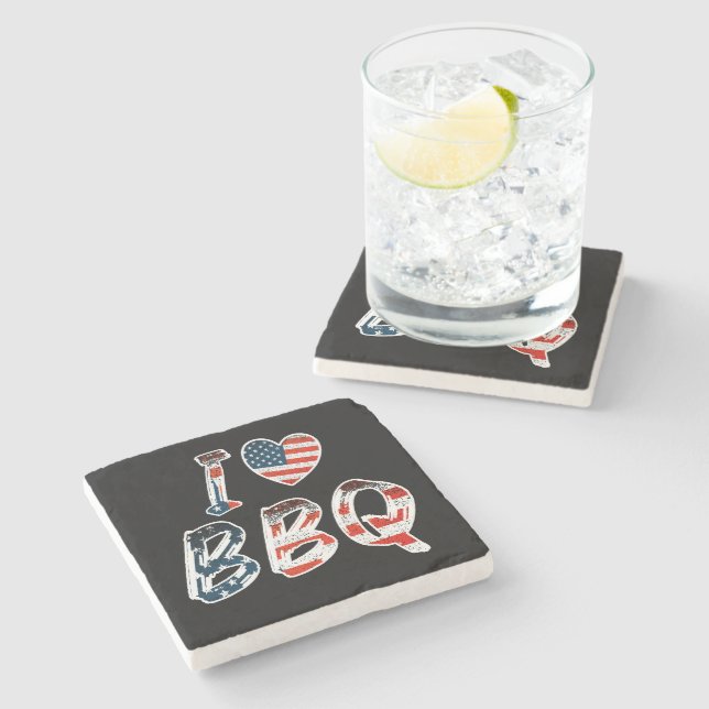 I love bbq, American patriotic Stone Coaster (Side)