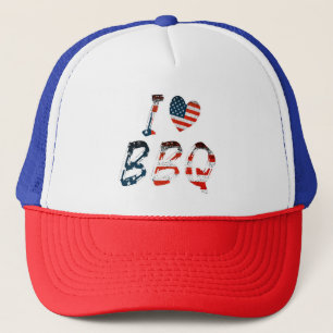 I Love BBQ, American Patriotic Trucker Hat