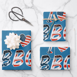 I love BBQ, American patriotic Wrapping Paper Sheet