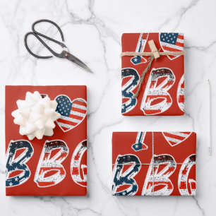 I love BBQ, American patriotic Wrapping Paper Sheet