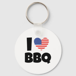 I Love Bbq Byrbecue With American Flag And Heart Key Ring