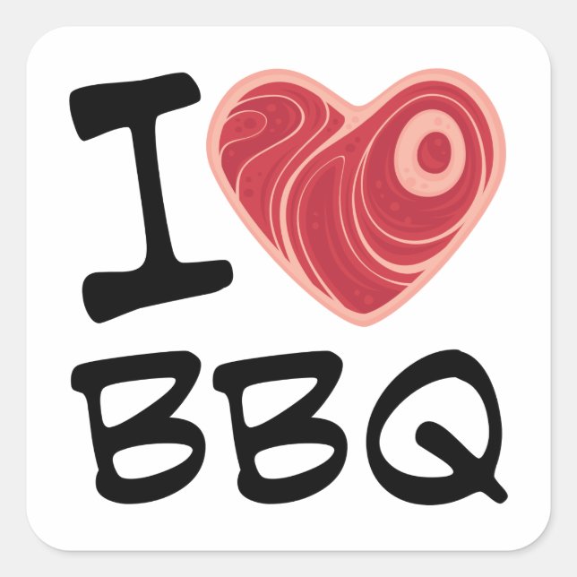 I Love BBQ Square Sticker (Front)