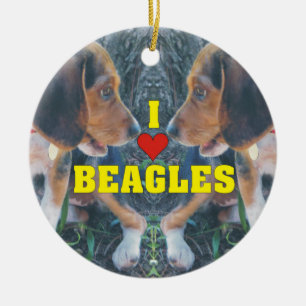 I Love Beagles Beagle Puppies Ceramic Tree Decoration
