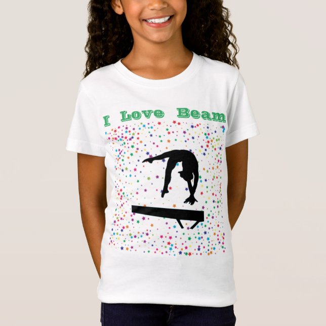 I Love Beam Girls Gymnastics Balance Beam Gymnast T-Shirt (Front)