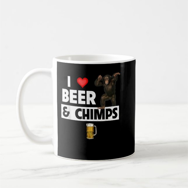 I Love Beer and Chimps Drinking Chimpanzee Monkey  Coffee Mug (Left)