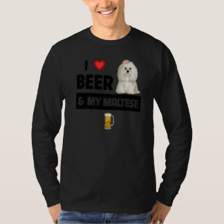 I Love Beer And My Maltese Mum Dad Maltipoo Dog Dr T-Shirt