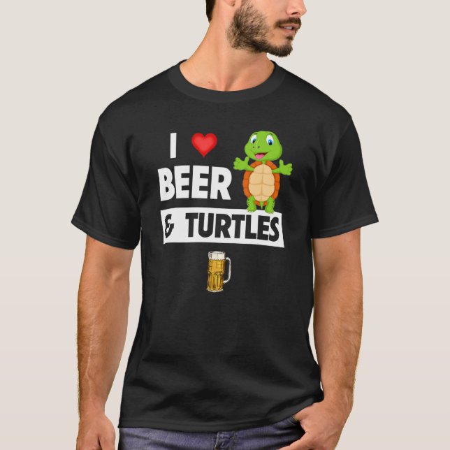 I Love Beer and Turtles Drinking Glass Mug Tortois T-Shirt (Front)