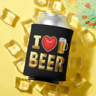 I LOVE BEER - GOLD 3D TEXT  CAN COOLER