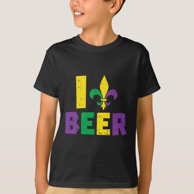 I Love Beer Jester Hat Drinking Team Fun Mardi Gra T-Shirt (Front)