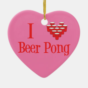 I Love Beer Pong Christmas Ornament in Pink