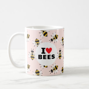 I Love Bees Patterned Pale Pink Coffee Mug