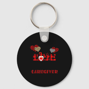 I Love Being A Caregiver Flannel Gift Valentine's Key Ring