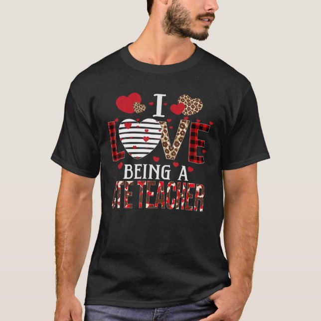 I Love Being A CTE Teacher Red Plaid Hearts Valent T-Shirt (Front)