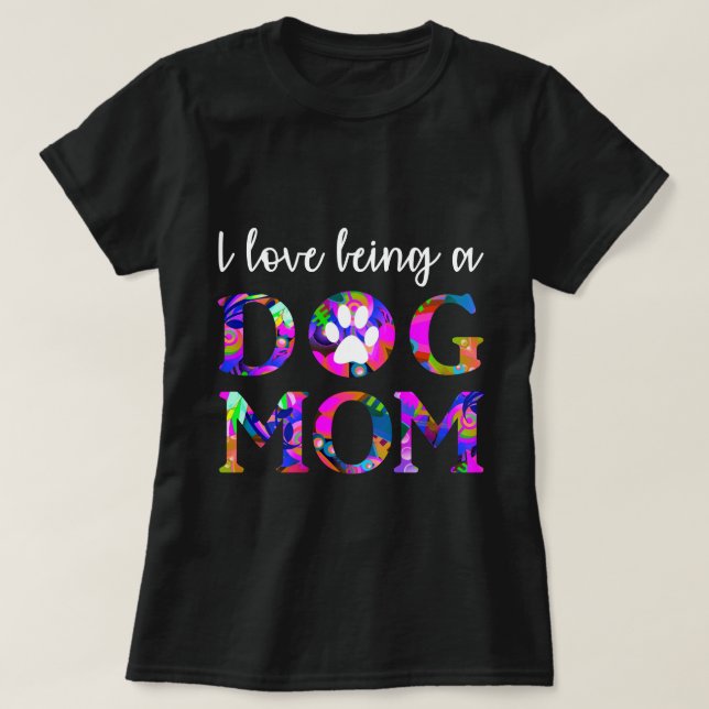 I love being a "Dog Mum" Floral Text White T-Shirt (Design Front)