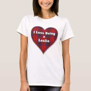 I Love Being a Leslie Clan Red Tartan Plaid Heart T-Shirt