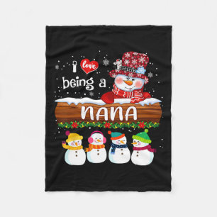 I Love Being A Nana Snowman Fun Merry Christmas Fo Fleece Blanket