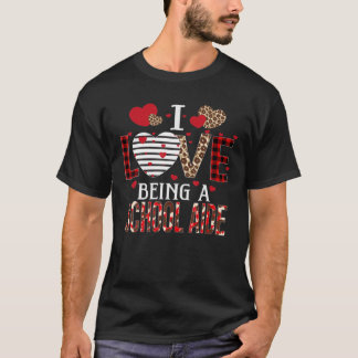 I Love Being A School Aide Red Plaid Hearts Valent T-Shirt
